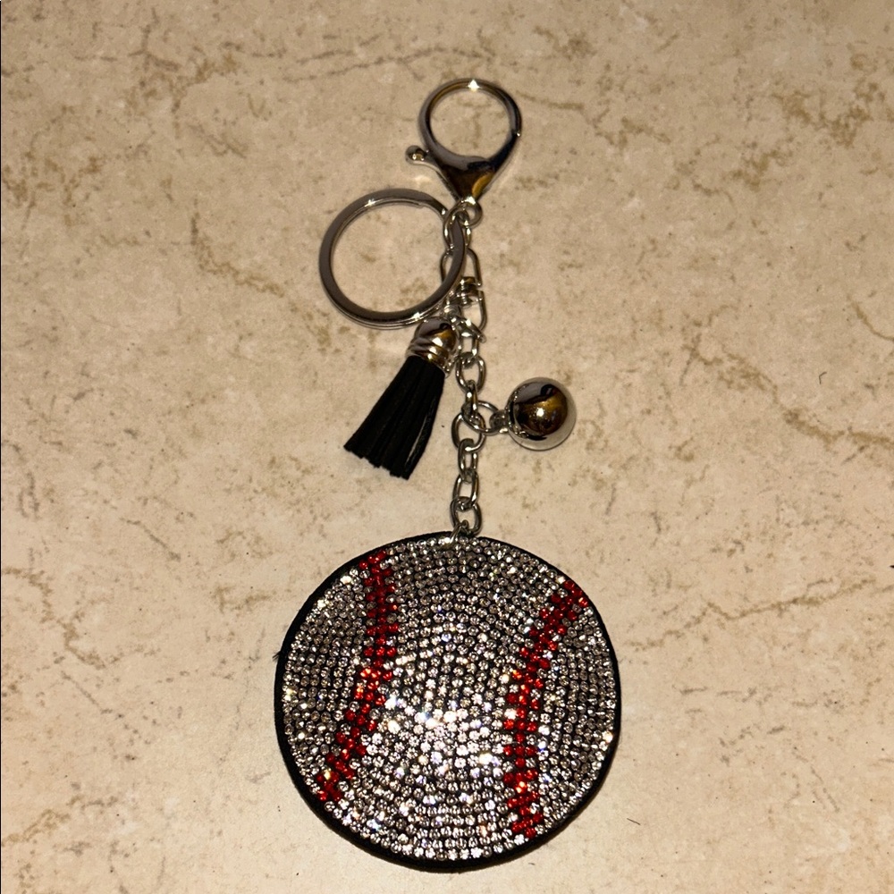 Sparkling Baseball Keychain with Tassel